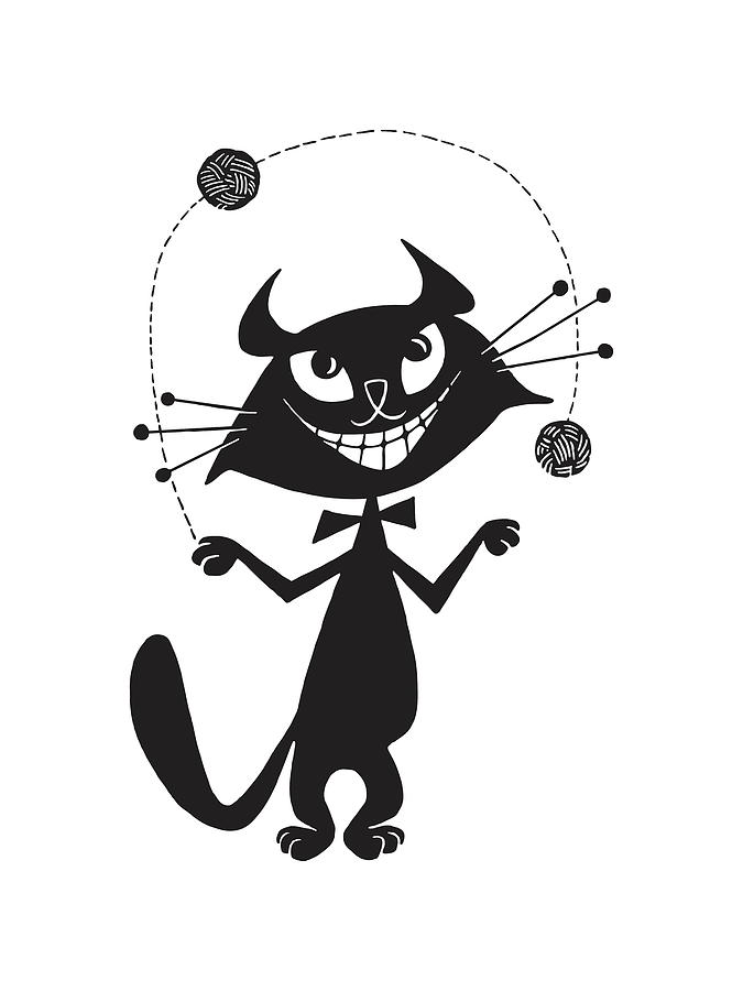 Black And White Drawing - Juggling Cat by CSA Images