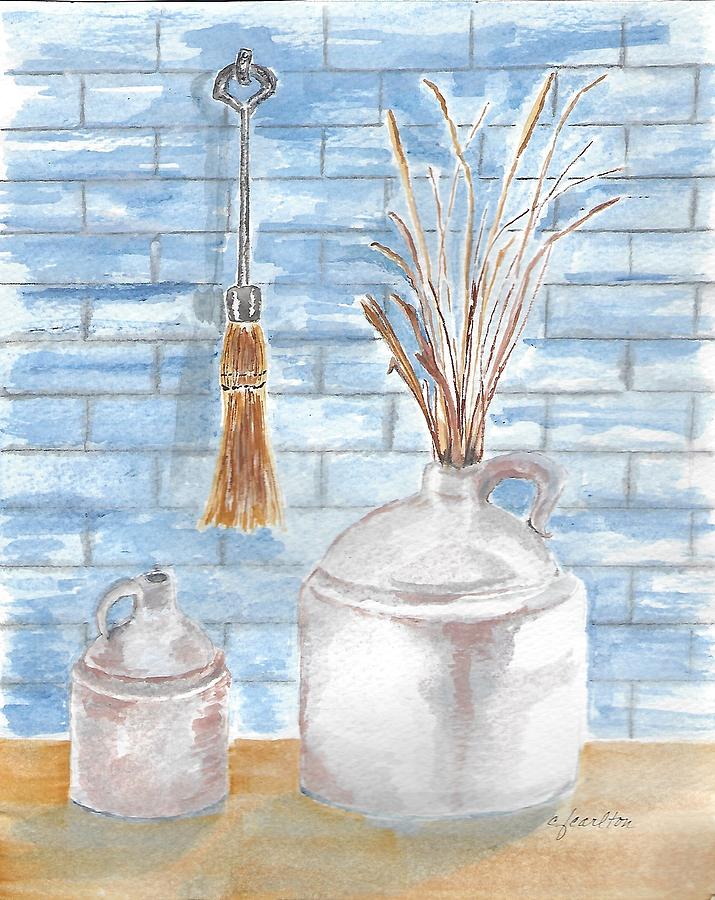 Jugs and Straw Painting by Claudette Carlton