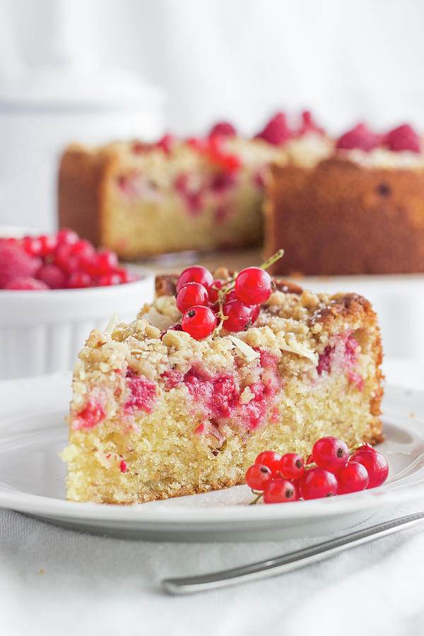 Juicy Almond And Redcurrant Crumble Cake Photograph by Tamara Staab