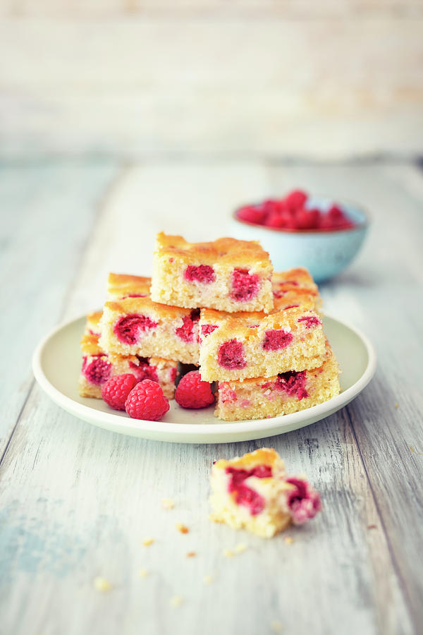 Juicy Tray Bake Cake With Raspberries And Almonds Photograph by Jan Wischnewski