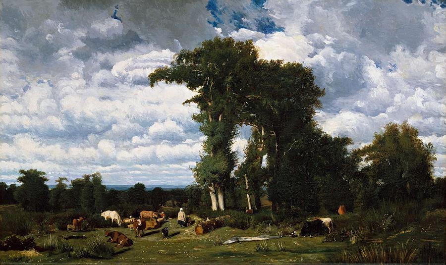 Jules Dupre - Paysage avec du betail au Limousin 1837 Painting by Celestial Images
