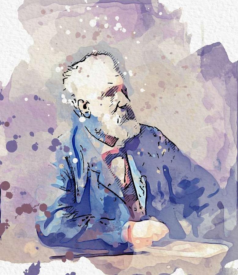 Jules Verne  ecrivain  1828 - 1905 watercolor by Ahmet Asar Painting by Celestial Images