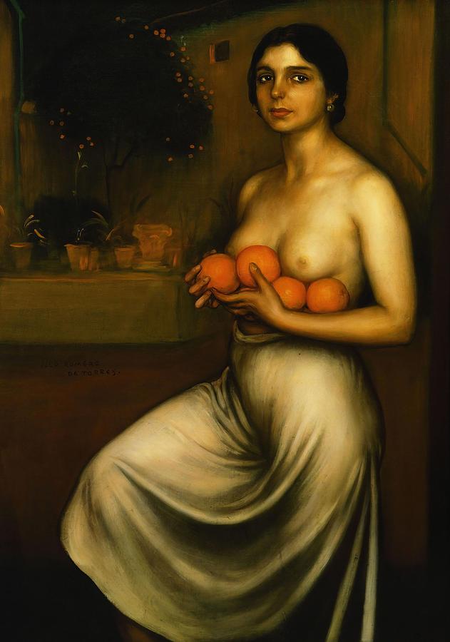 Julio Romero de Torres / Oranges and lemons, 1927, Oil on canvas, 104 x 74 cm. Painting by Julio Romero de Torres -1874-1930-