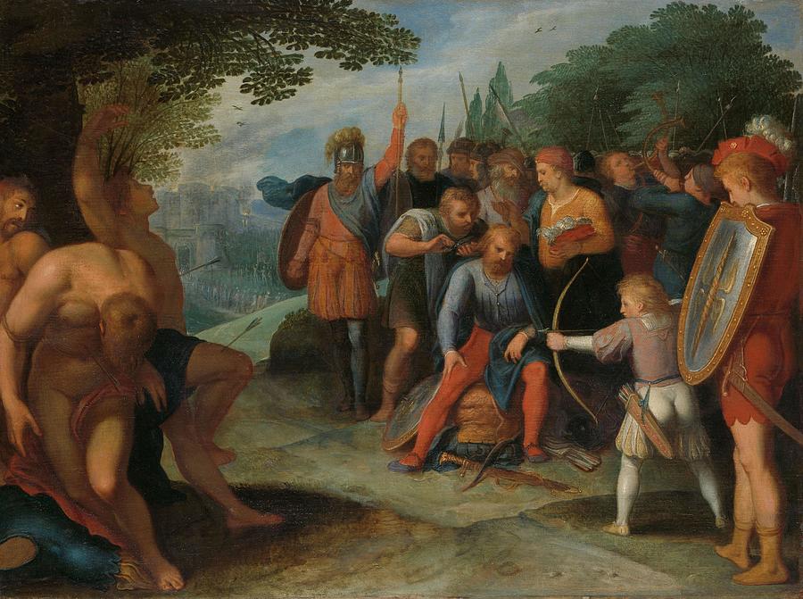 Julius Civilis Having his Hair Cut after the Fall of Vetera, while his Son Kills Some of the Capt... Painting by Otto Van Veen Julius Civilis Having his Hair Cut after the Fall of Vetera, while his Son Kills Some of the Capt... Painting by Otto Van Veen