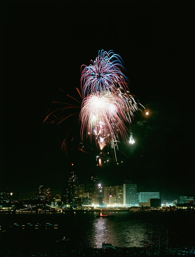 Celebration Photograph - July 4th Fireworks In Detroit by Stan Wayman