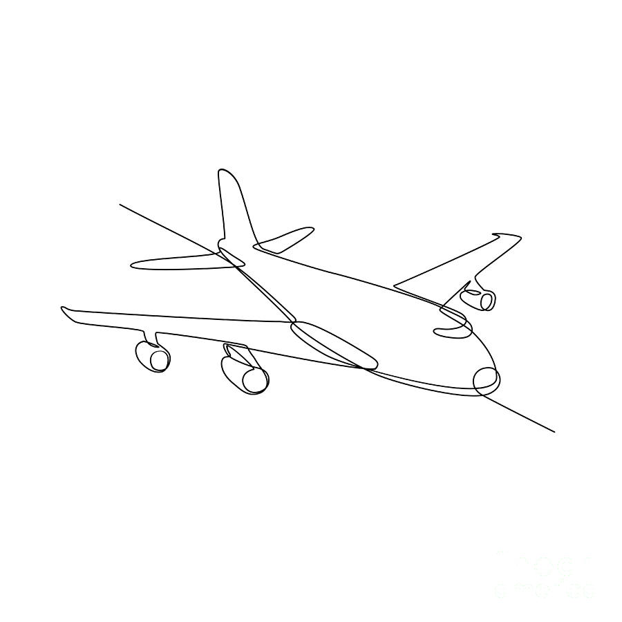 Jumbo Jet Plane Airliner Continuous Line Digital Art by Aloysius ...