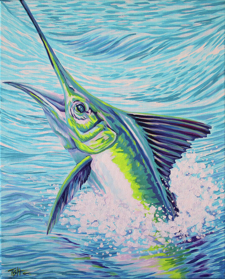 Jumping Marlin Painting by Tish Wynne