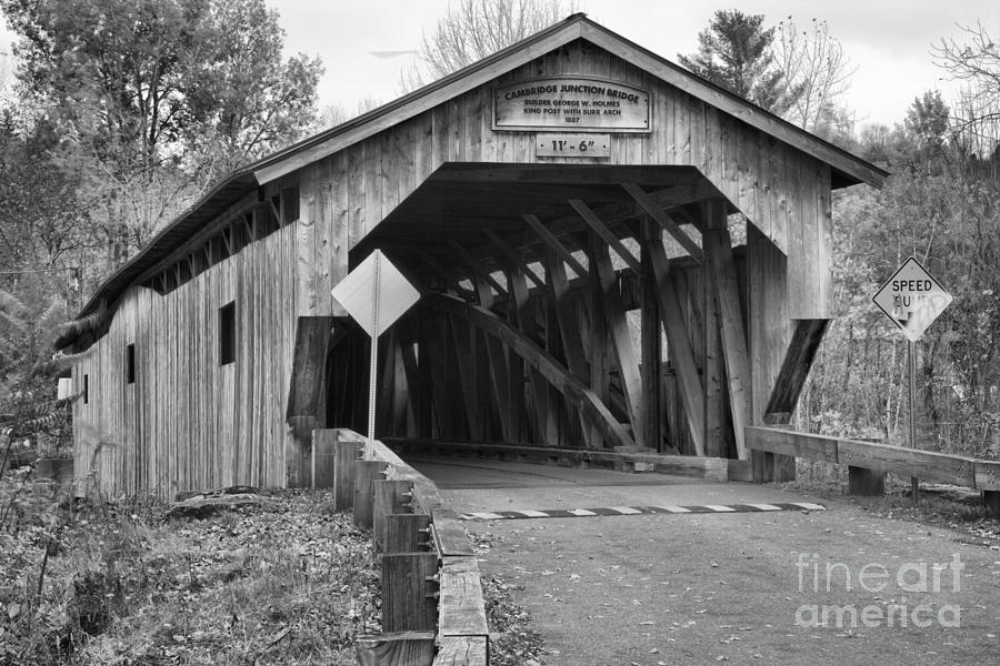 Junction Covered Bridge Black And White Photograph by Adam Jewell
