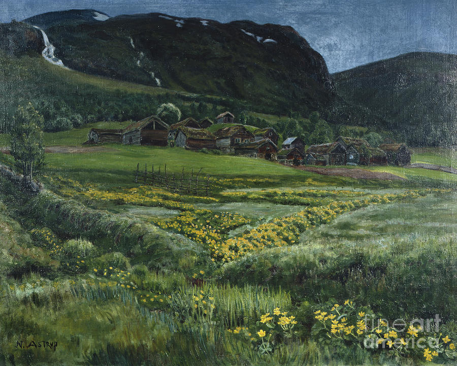 June Night And Old Western Norway Yard Painting by Nikolai Astrup
