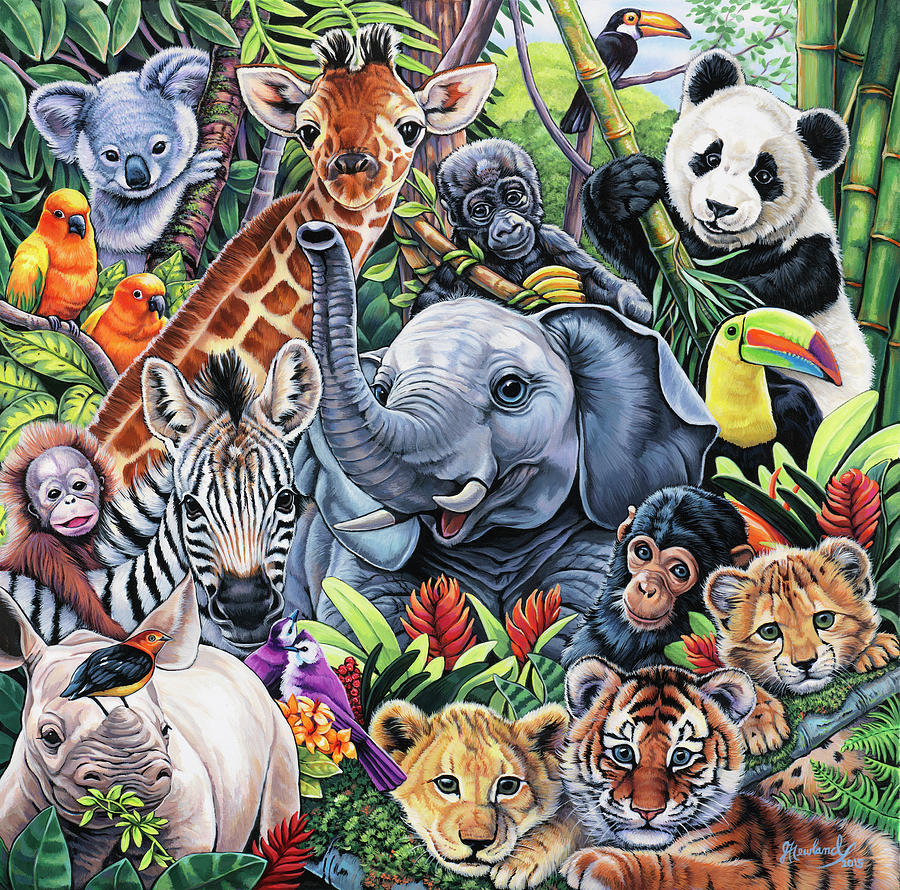 Jungle Babies Painting by Jenny Newland