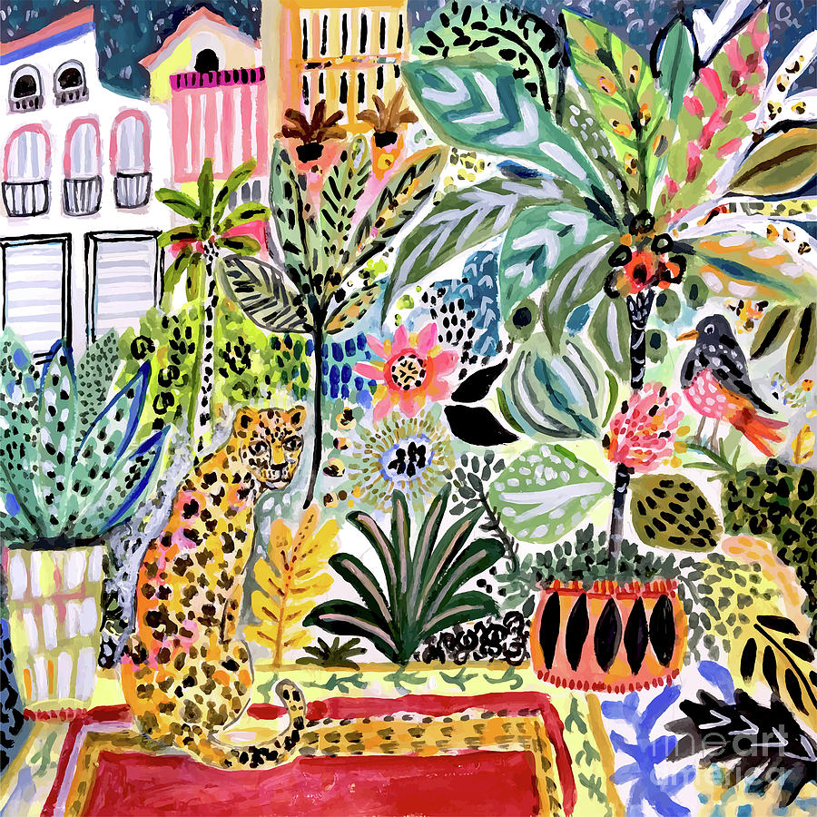 Jungle Painting - Jungle Cat in Town by Karen Fields