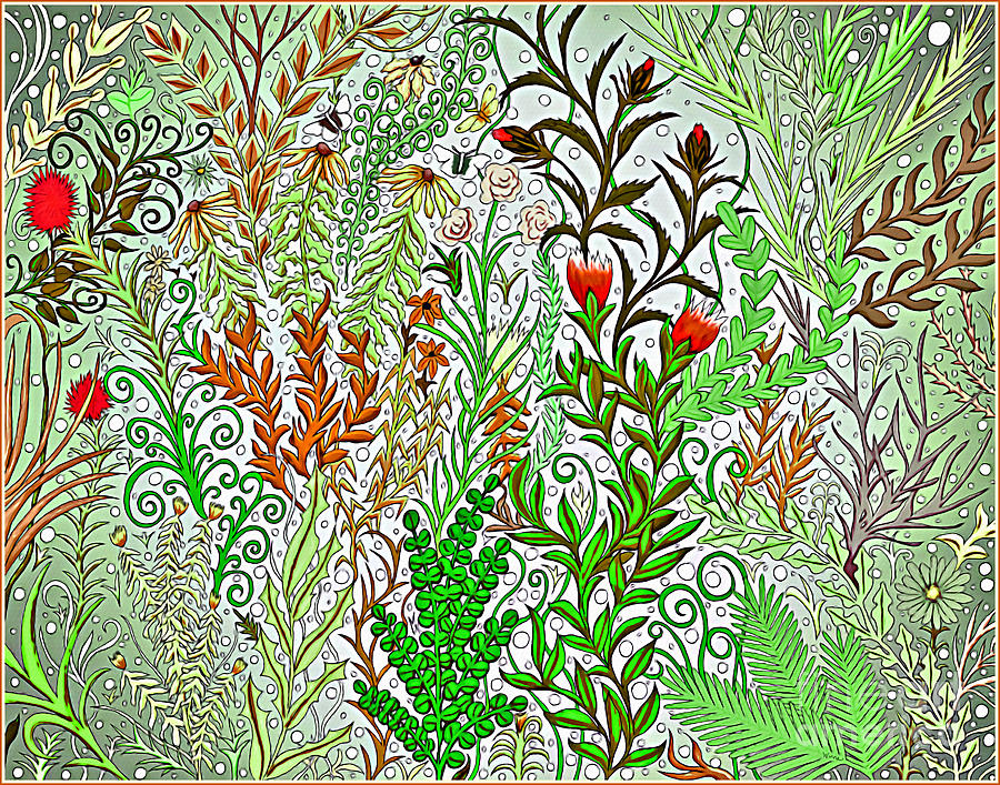 Jungle Garden in Greens and Browns Digital Art by Lise Winne