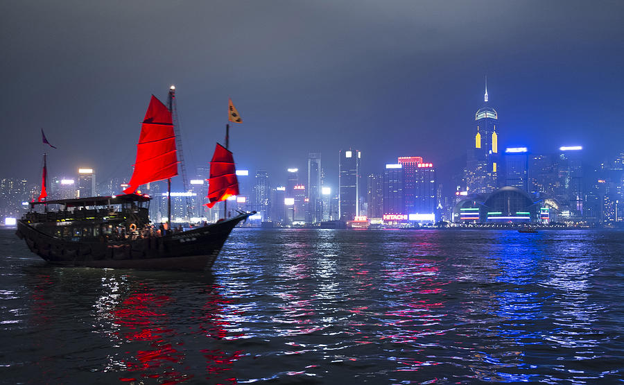 Junk Ship, Victoria Harbour, Hong Kong, China Digital Art by Guido ...