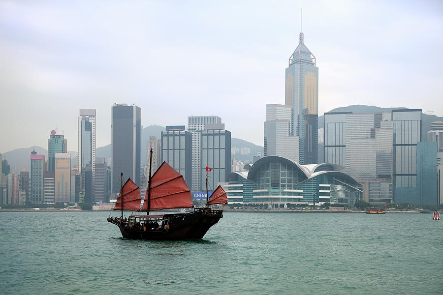 Junkboat In Hong Kong Harbour Photograph by Kingwu