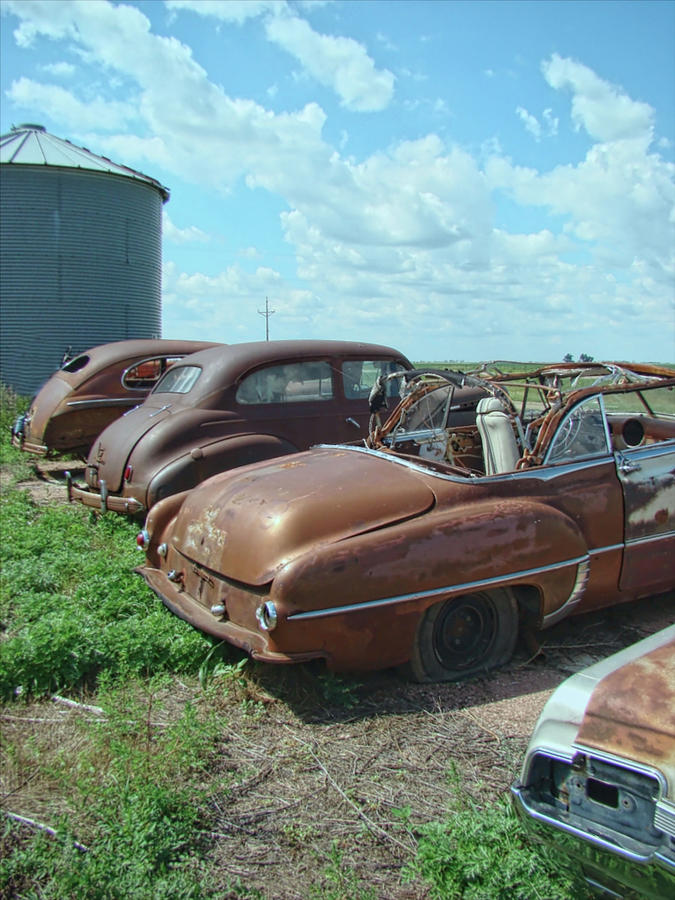 Junked Cars, Blue Sky, Summertime  Photograph by Cathy Anderson