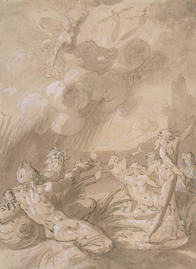 Juno Appearing To Sea Gods Drawing by Cornelis Cornelisz Van Haarlem ...