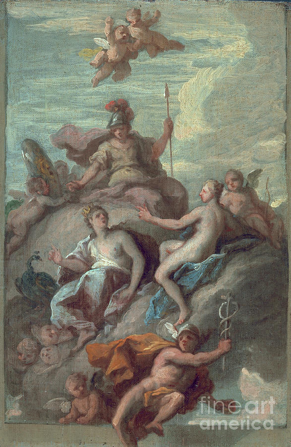 Juno Minerva And Venus Dispatching Mercury With The Apple Of Discord C Painting By James