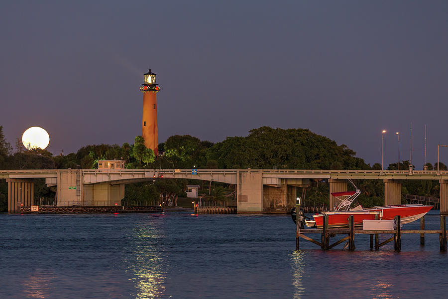 Jupiter lighthouse moonrise Photograph by Bradley Zobel | Fine Art America