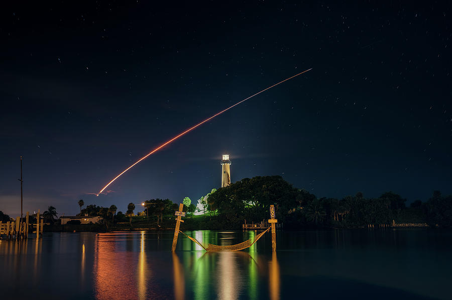 Jupiter Lighthouse SpaceX Rocket Launch Photograph by Kim Seng