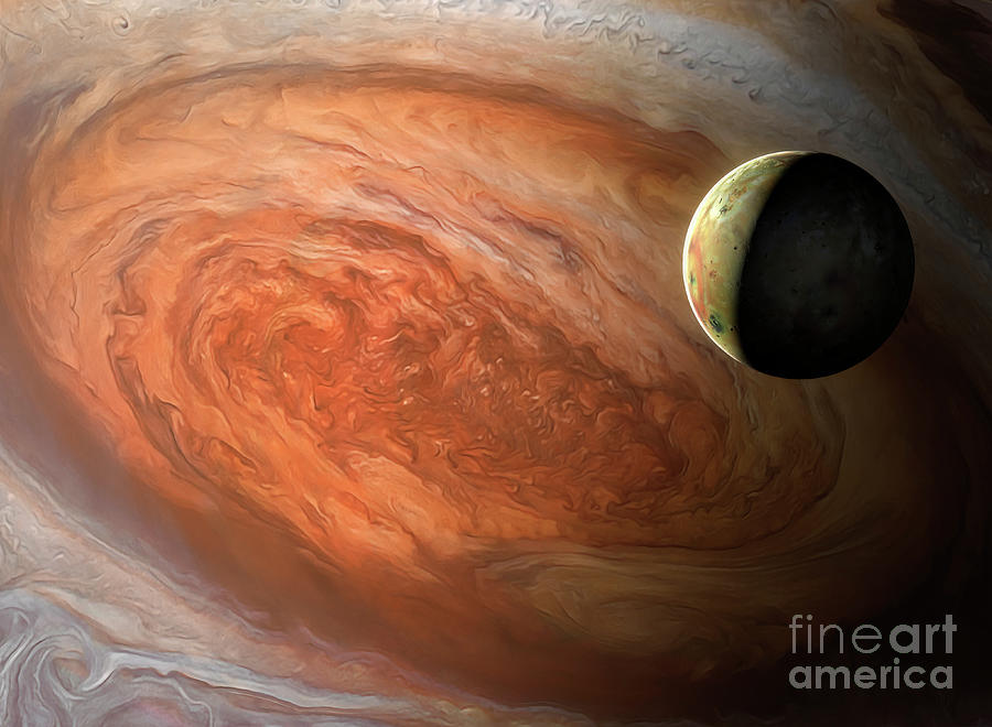 Jupiters Great Red Spot And Io Photograph by Mark Garlick/science Photo Library