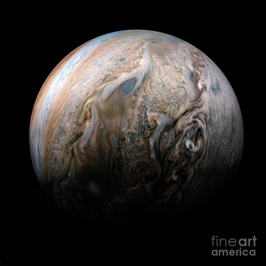 Juno Photograph - Jupiters stormy Northern hemisphere Jovian Jet stream detail by Tina Lavoie
