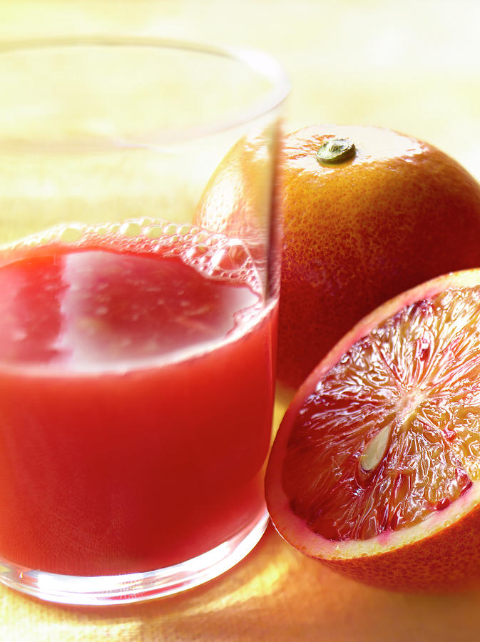 Juice Photograph - Jus Dorange Sanguine Glass Of Blood Orange With Blood Oranges by Studio - Photocuisine
