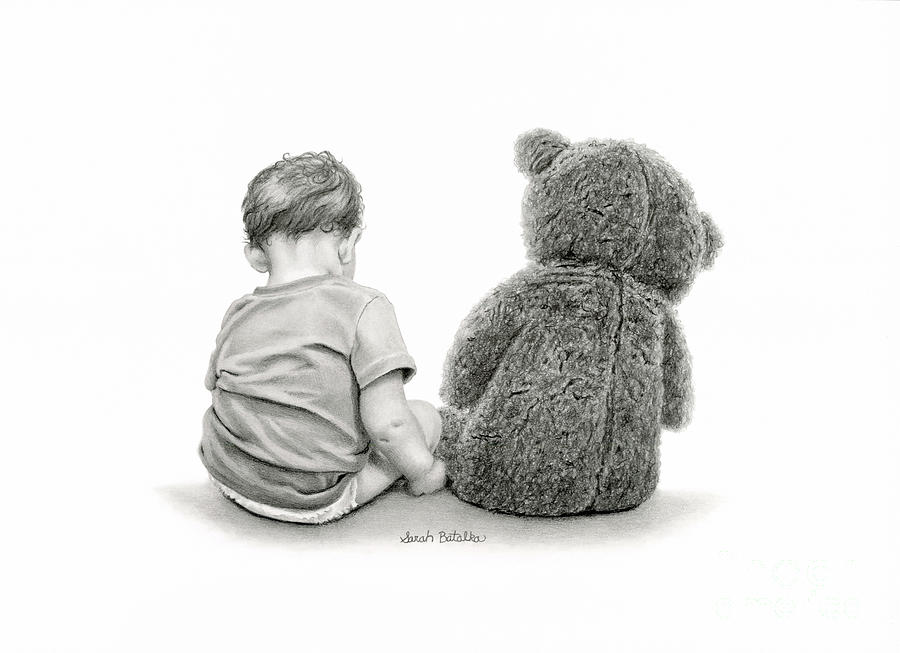 Toy Drawing - Just A Boy And A Bear by Sarah Batalka