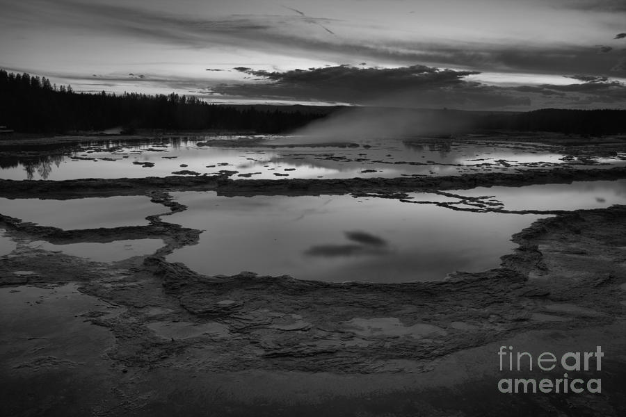 Yellowstone National Park Photograph - Just After Sunset At Great Fountain Black And White by Adam Jewell