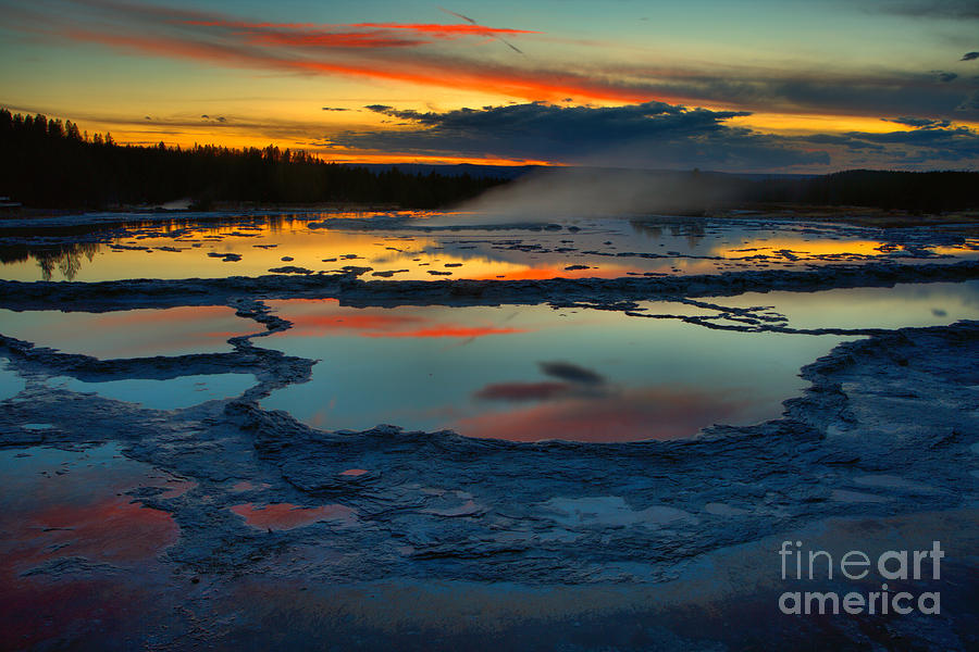 Yellowstone National Park Photograph - Just After Sunset At Great Fountain Geyser by Adam Jewell
