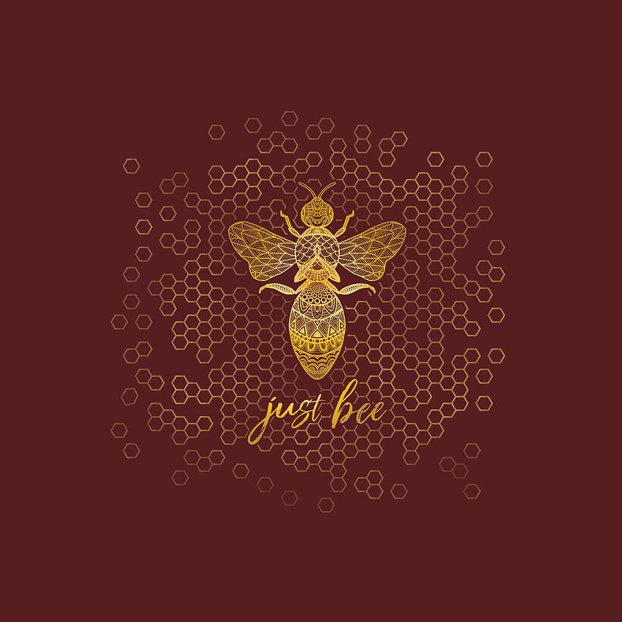 Buddha Digital Art - Just Bee - Geometric Zen Bee Meditating over Honeycomb Hive  by Laura Ostrowski