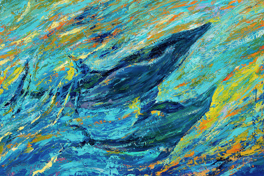 Animal Painting - Just Off The Reef Spinner Dolphins Mother And Calf by Lucy P. Mctier