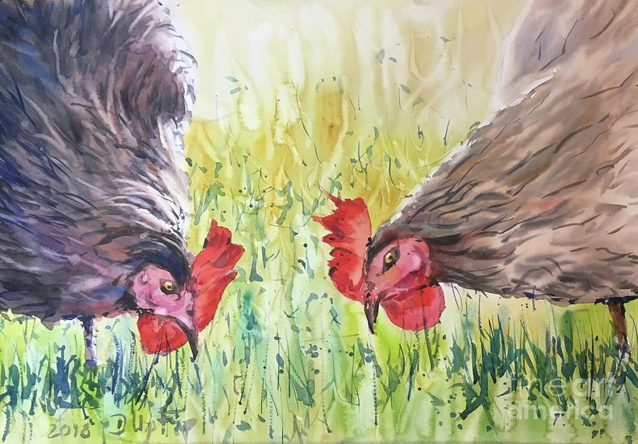 Chicken Painting - Just pickin by Dieter Wystemp