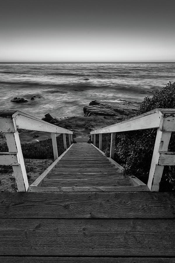 Just Steps to the Sea    Black and White Photograph by Peter Tellone