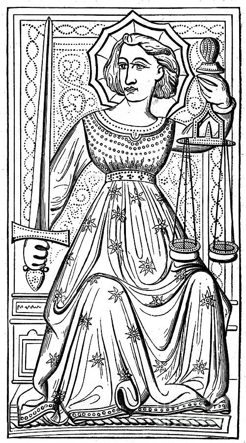 Justice, Tarot Card, 14th Century, 1870 Drawing by Print Collector