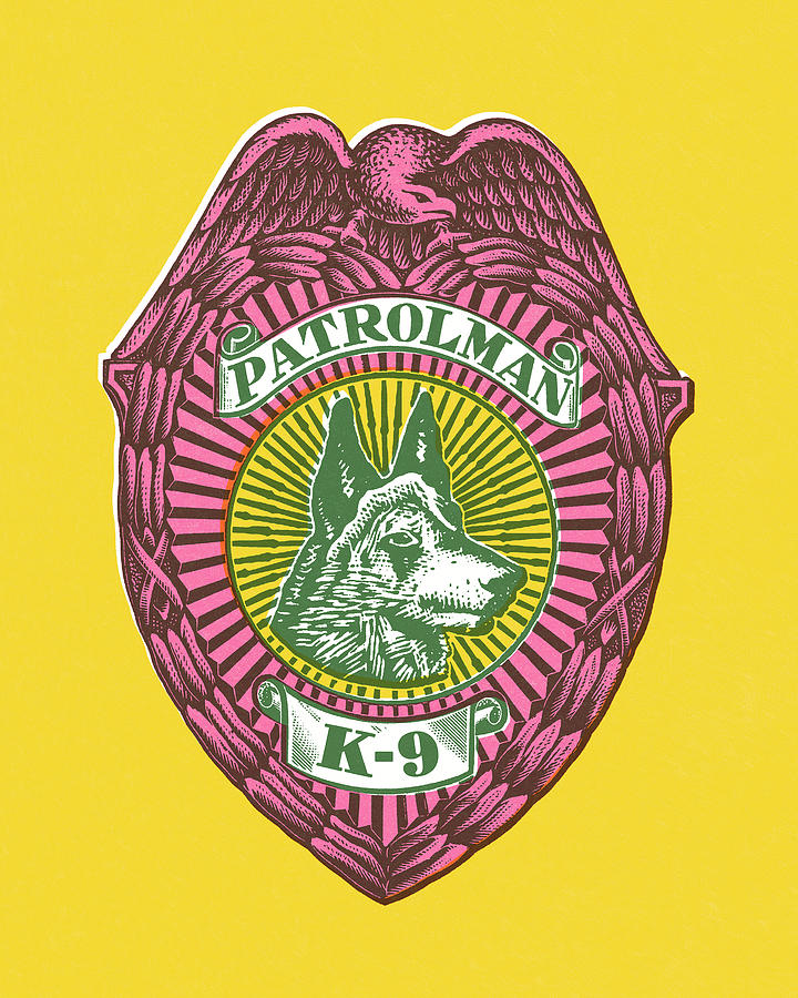 Vintage Drawing - K-9 Patrolman Badge by CSA Images