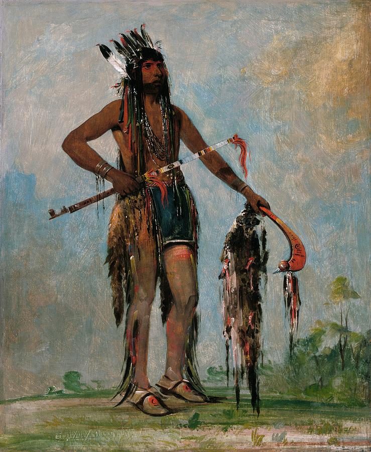 Feather Painting - Ka-bes-hunk, He Who Travels Everywhere, A Warrior by George Catlin