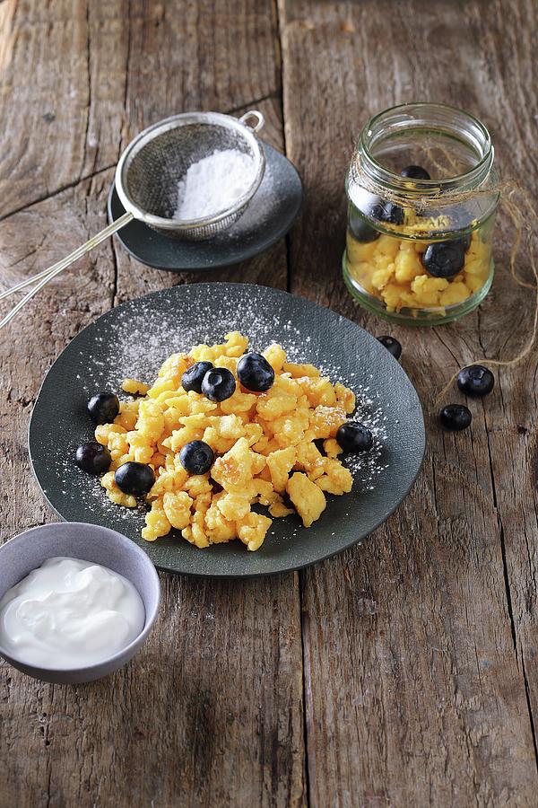 Kaiserschmarren shredded Pancakes With Blueberries And Icing Sugar Photograph by Zita Csig