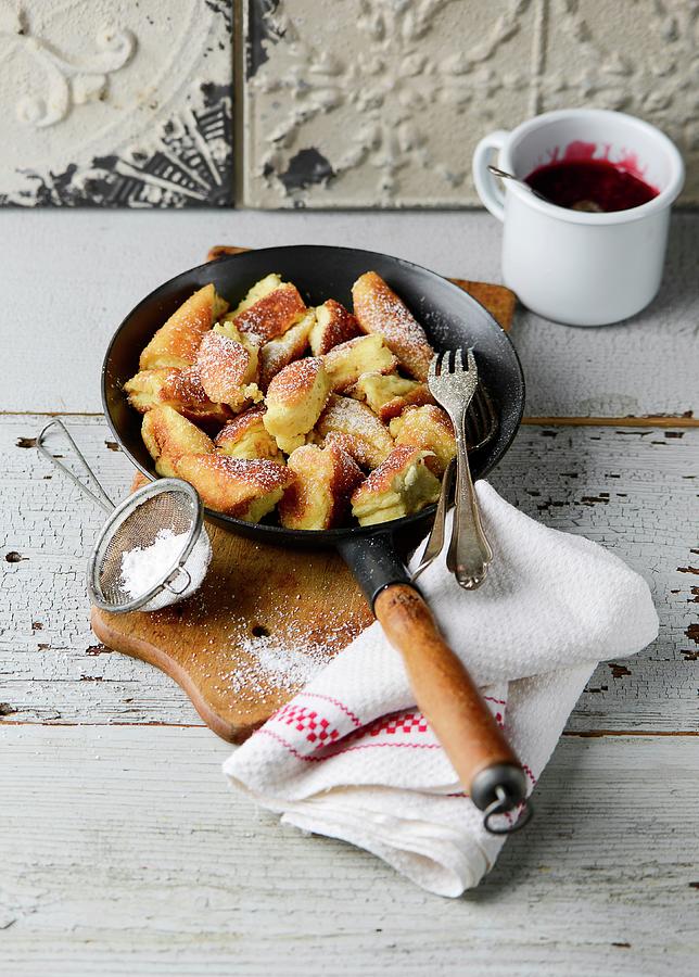 Kaiserschmarren sweet Cut Up Pancakes With Cherry Compote Photograph by Ewgenija Schall