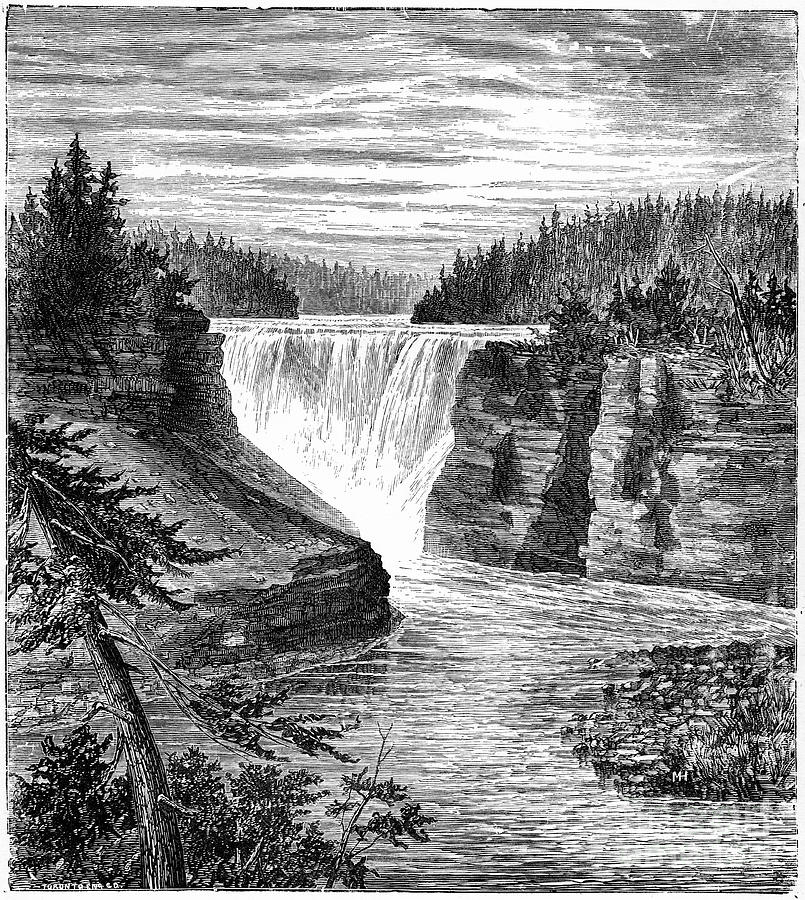 Black And White Drawing - Kakabeka Falls, Ontario, Canada, 1877 by Print Collector