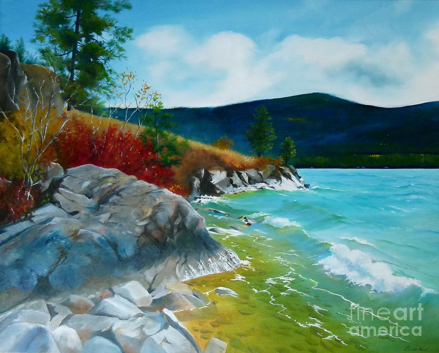 Kalamalka Lake - Dog Beach Painting by Linda Hunt - Fine Art America