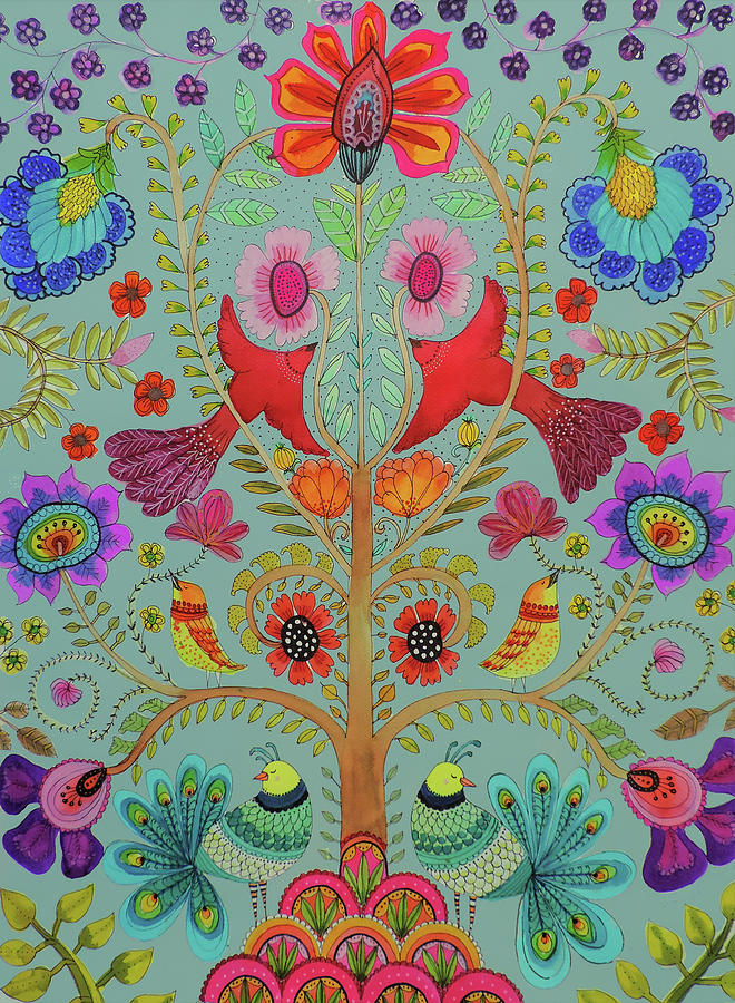 Kalamkari Couleur Painting by Sylvie Demers Kalamkari Couleur Painting by Sylvie Demers
