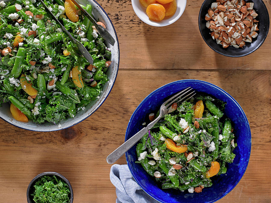 Kale And Sugar Snap Pea Salad With Dried Apricots And Crumbled Feta Cheese Photograph by Michael Kraus