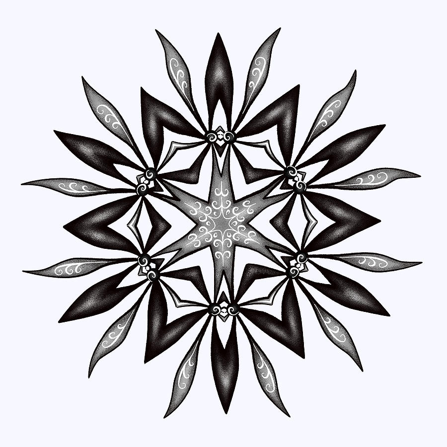 Kaleidoscopic Flower Art In Black And White Digital Art by Boriana Giormova