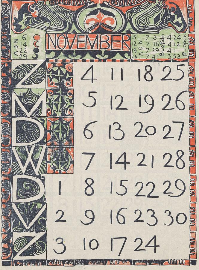 Kalenderblad November 1900 Painting by Carel Adolph Lion Cachet | Fine ...