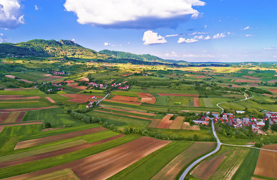 Kalnik mountain and green landscape village aerial view Photograph by Brch Photography