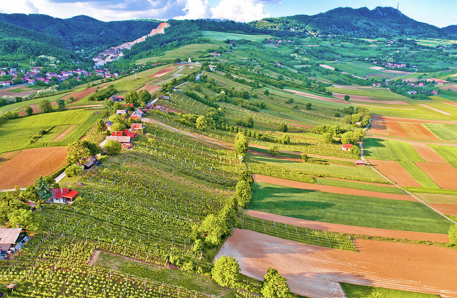 Kalnik mountain and Obreske kleti village aerial view Photograph by Brch Photography
