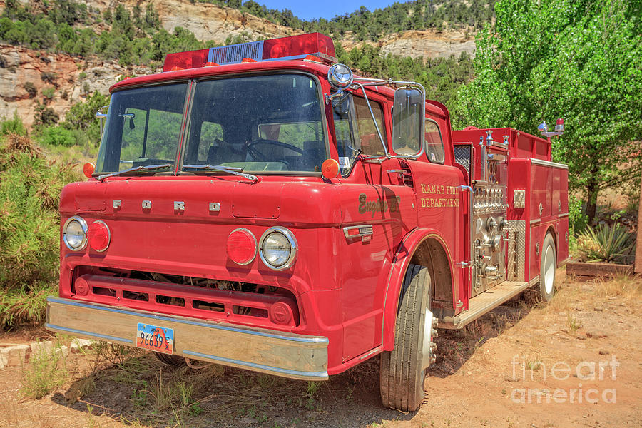 Vintage Photograph - Kanab Fire Department Ford Engine by Edward Fielding