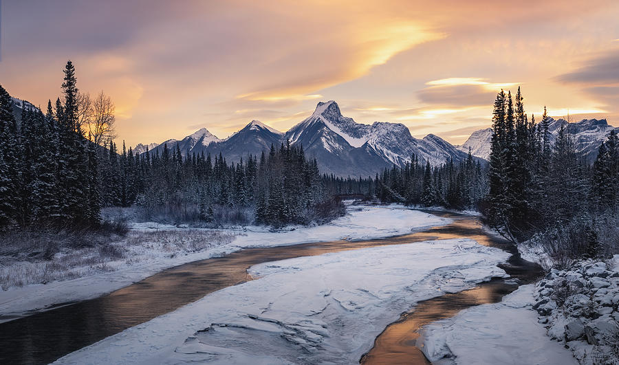 Banff National Park Photograph - Kananaski River Dawn by Yongnan Li ?????