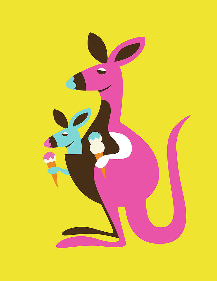 Ice Cream Drawing - Kangaroo and Baby by CSA Images