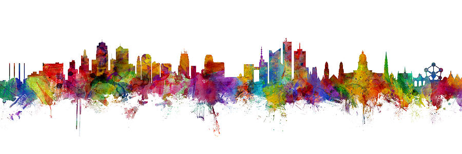 Kansas City and Brussels Skyline Mashup Digital Art by Michael Tompsett